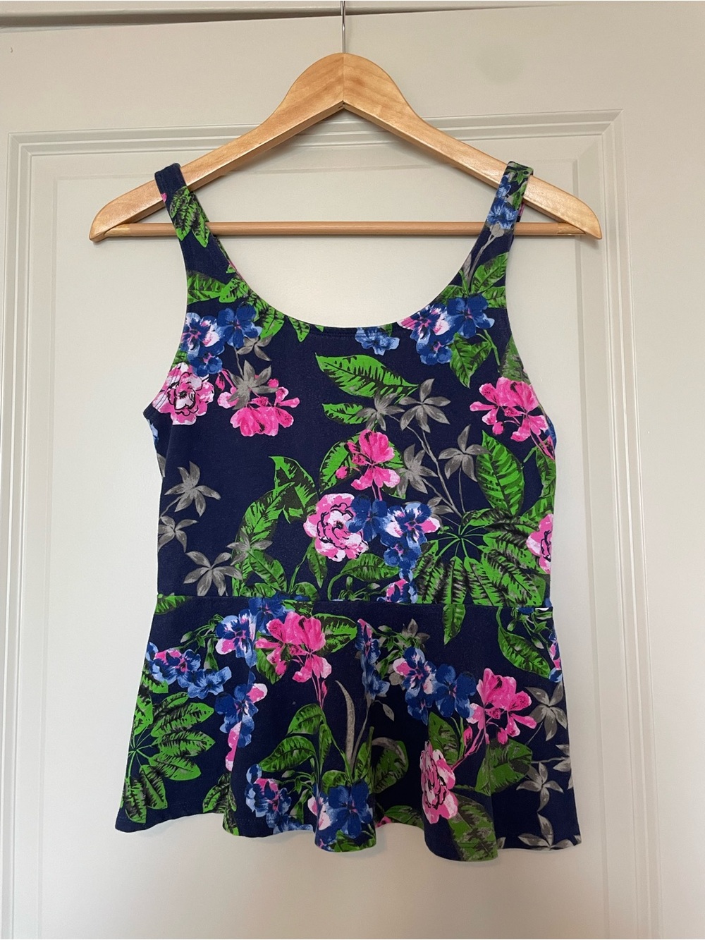 Express Navy Floral Peplum Top